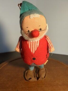 Vintage Santa Claus Gnome Plush Doll With Red Vest & Blue Hat